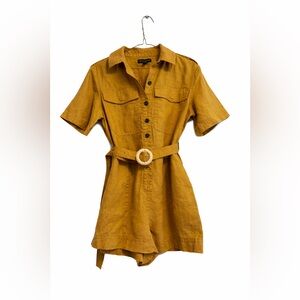 Banana Republic Mustard Short-Sleeve Button Romper with Belt